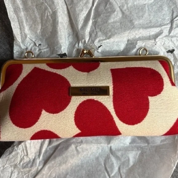 Miu Miu Red Heart Clutch with Gold Chain - Picture 2 of 8